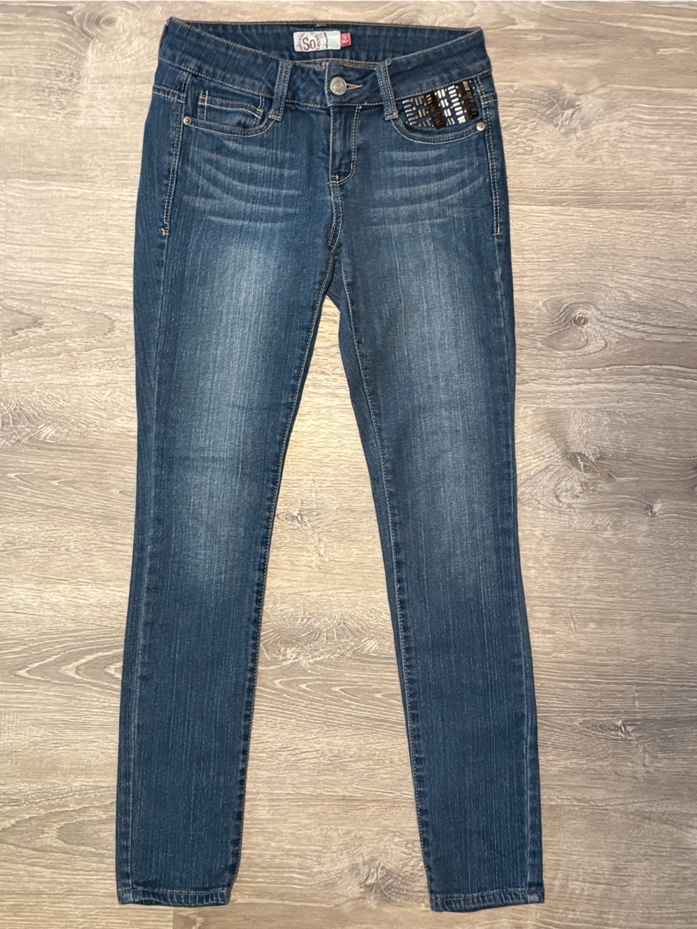 SO Beaded Beads Denim Jeans Pants